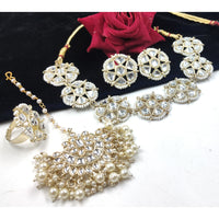 Gehana Mahal Gold Plated Kundan Stone And Pearls Necklace Set With Ring