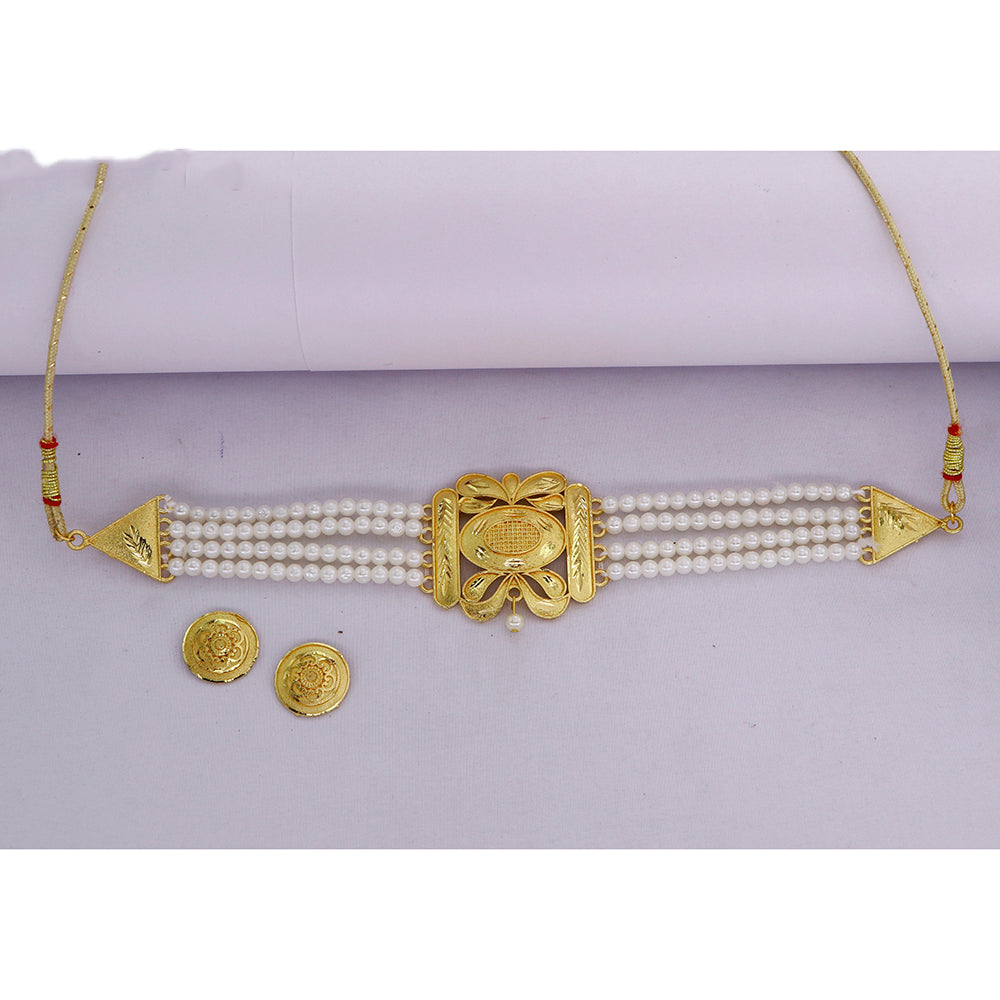 Mahavir Gold Plated Pearl Choker Necklace Set (Pack of 12)