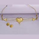 Mahavir Traditional Gold Forming Look Pearl Choker Necklace Set