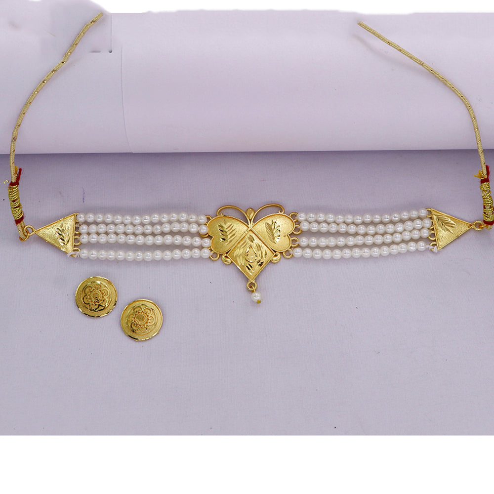 Mahavir Gold Plated Pearl Choker Necklace Set (Pack of 12)