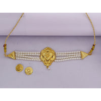 Mahavir Gold Plated Pearl Choker Necklace Set