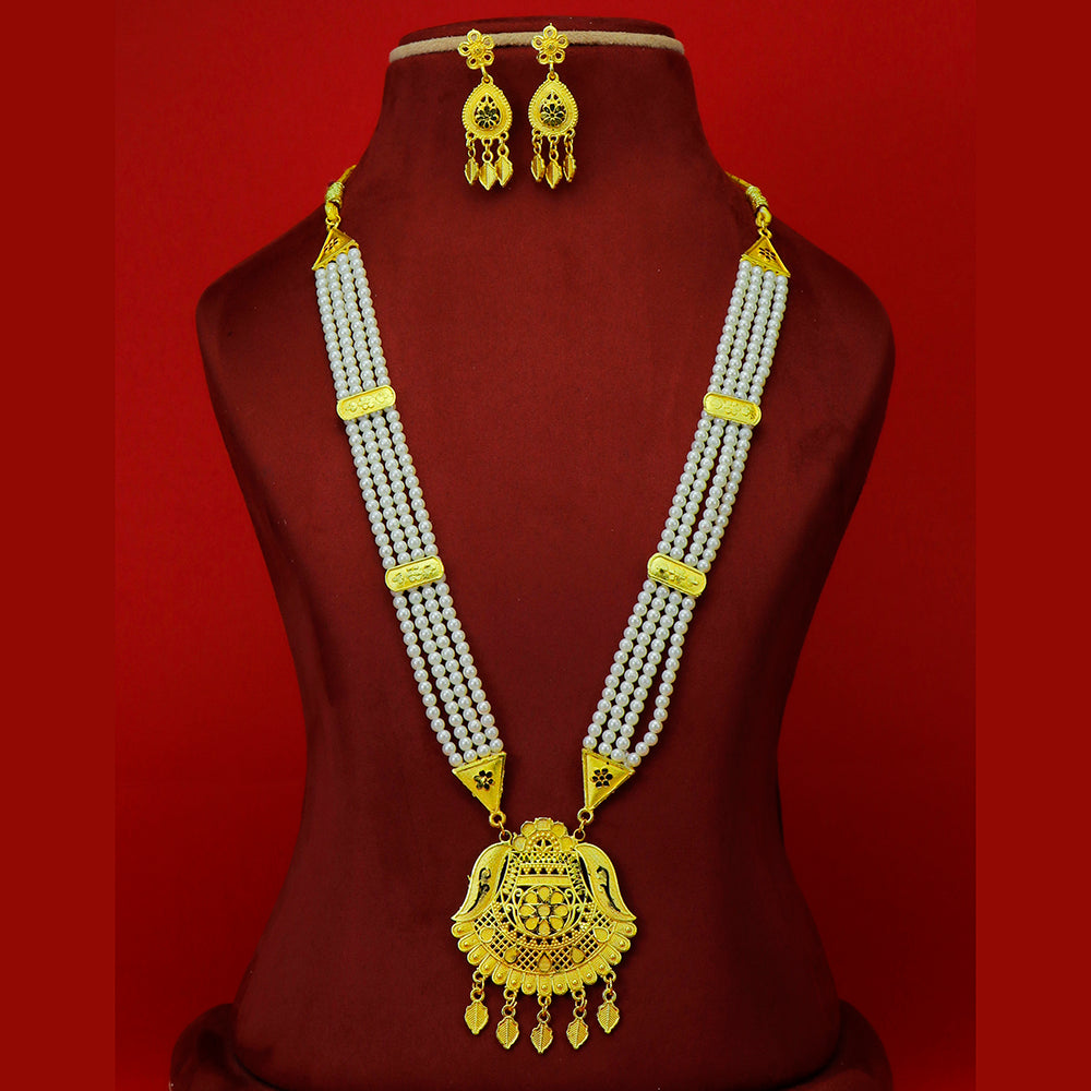 Mahavir Dye Gold Plated Pearl Long Necklace Set
