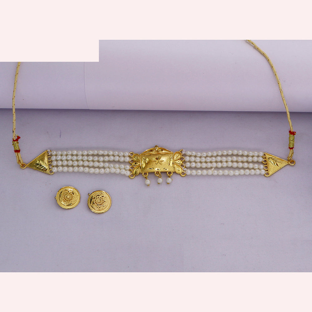 Mahavir Classic Forming Look Pearl Choker Necklace Set
