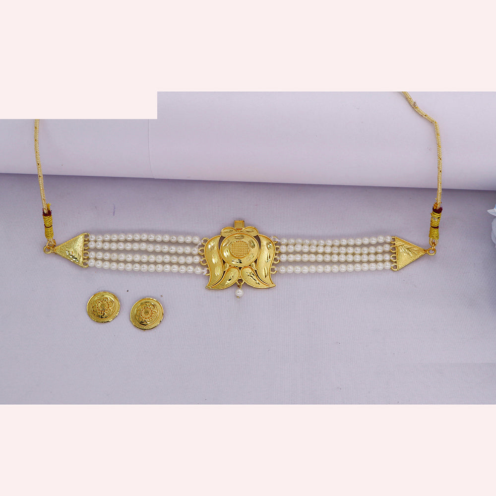 Mahavir Classic Forming Look Pearl Choker Necklace Set