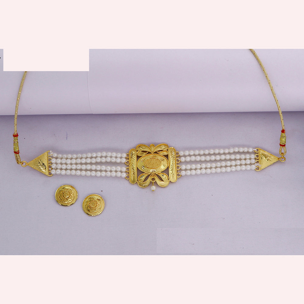 Mahavir Classic Forming Look Pearl Choker Necklace Set
