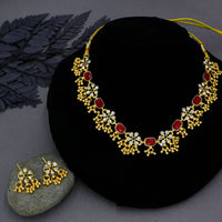 Mahavir Gold Plated Austrian Stone And Pota Pearl Necklace Set