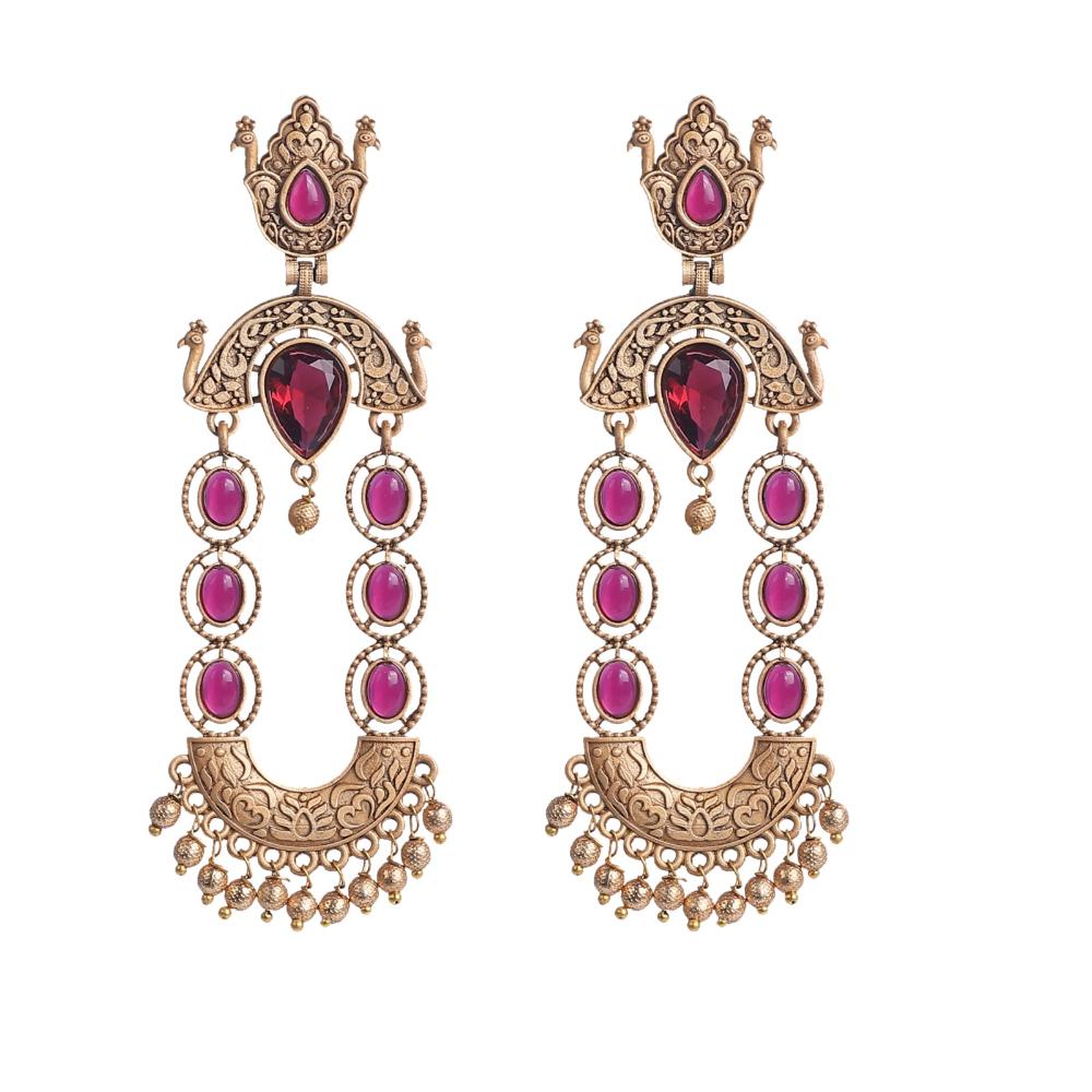 Wearhouse Fashion Gold Plated Pota Stone And Beads Dangler Earrings
