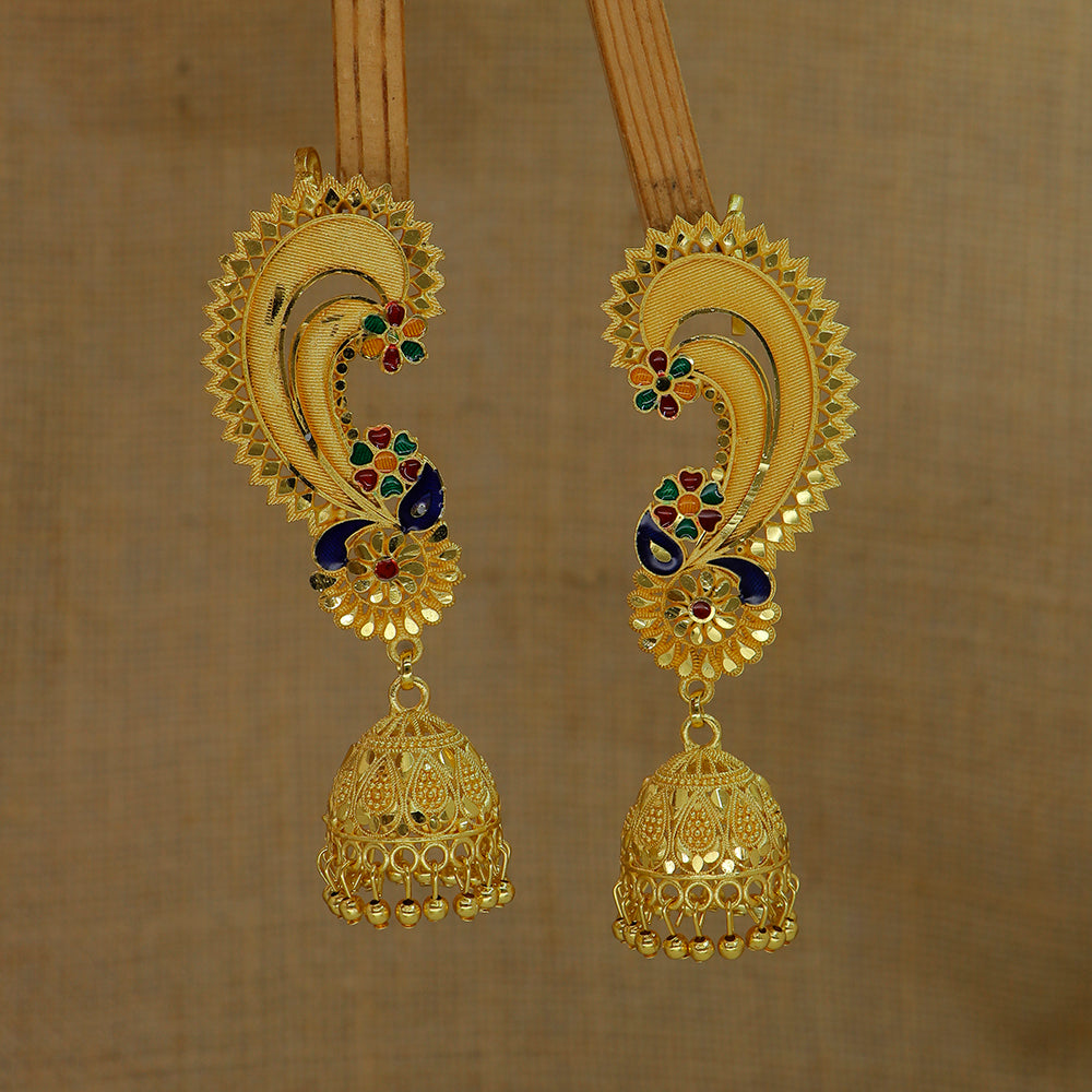 Mahavir DYE Gold Plated Premium Earcuff Meenakari Jhumki Earrings (Pack of 6)