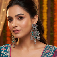 Wearhouse Fashion Oxidised Plated Pota Stone And Pearl Dangler Earrings