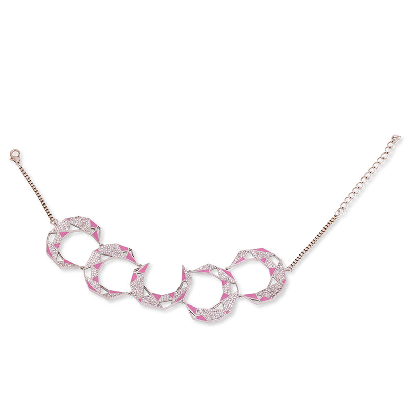 Gaurish Croissant Silver Plated Pink Enamelled With Stones Necklace