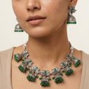 Wearhouse Fashion Oxidised Plated Pota Stone And Pearl Choker Necklace Set