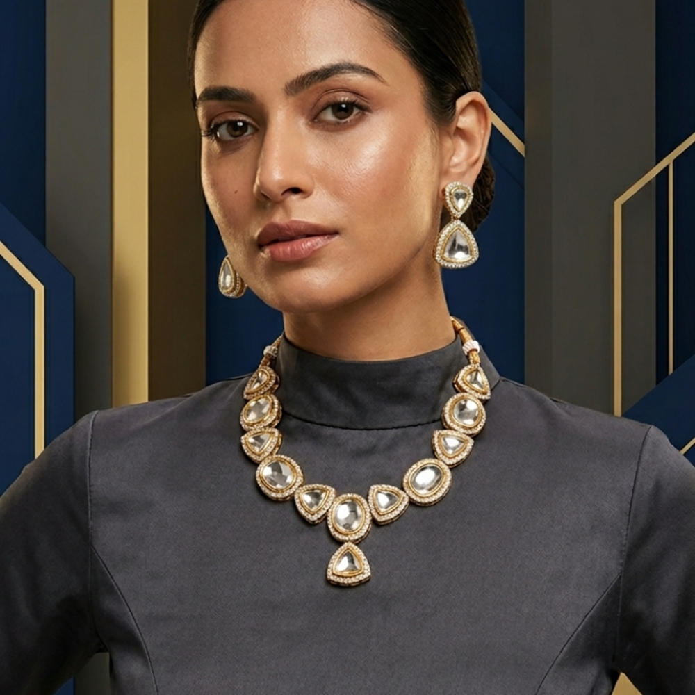 Wearhouse Fashion Stylish Kundan Stone Necklace Set 
