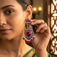 Wearhouse Fashion Oxidised Plated Pota Stone And Pearl Dangler Earrings
