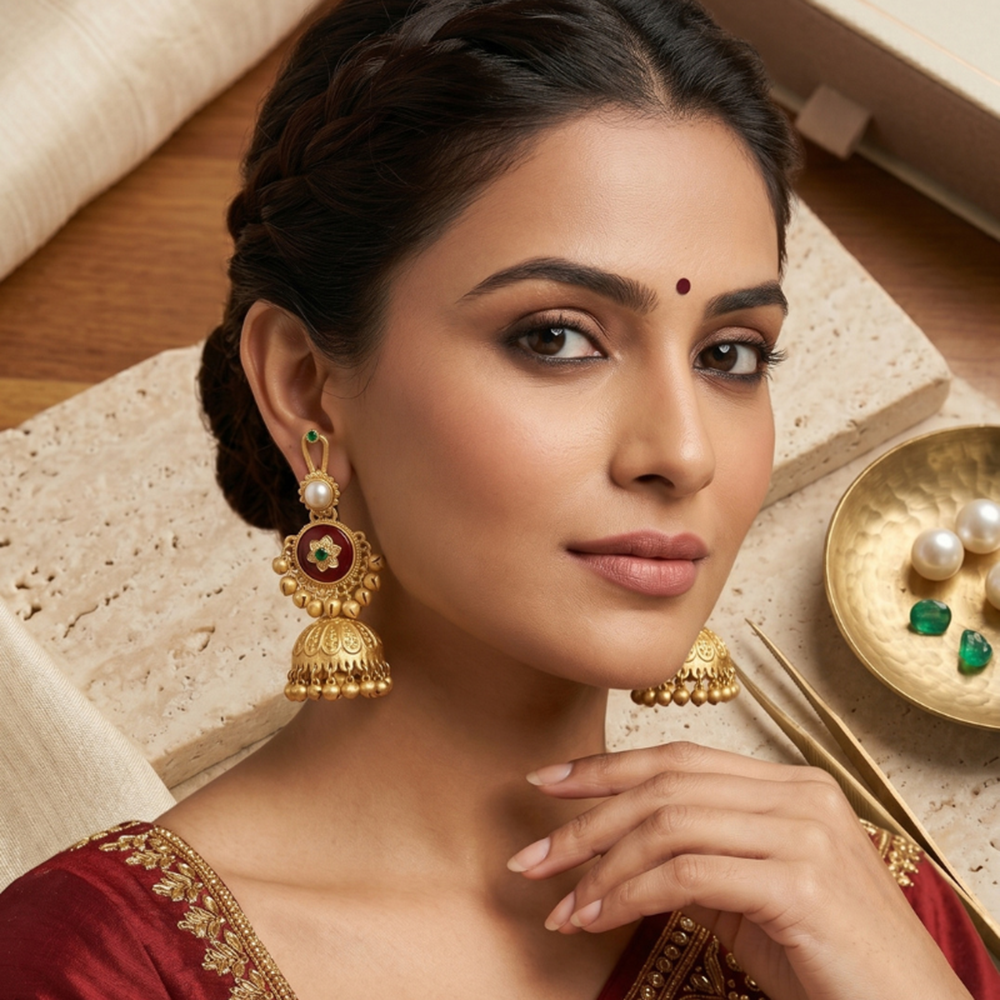 Wearhouse Fashion Classy Pota Stone And Pearl Jhumki Earrings