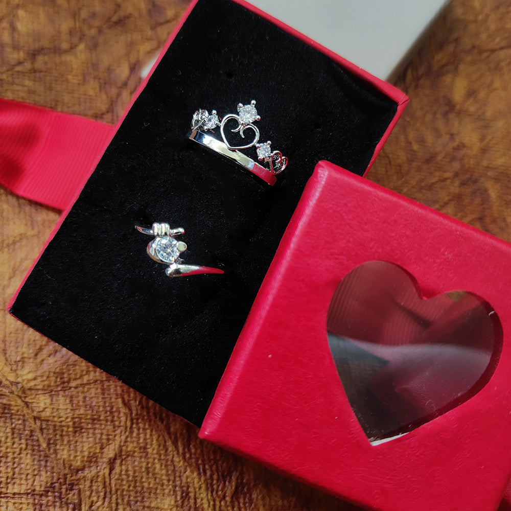 Urthn  Rhodium Plated Solitaire Couple Ring Set ( Assorted ) - 1506921 (Pack Of 6)