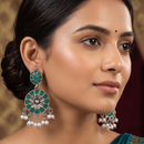 Wearhouse Fashion Oxidised Plated Pota Stone And Pearl Dangler Earrings