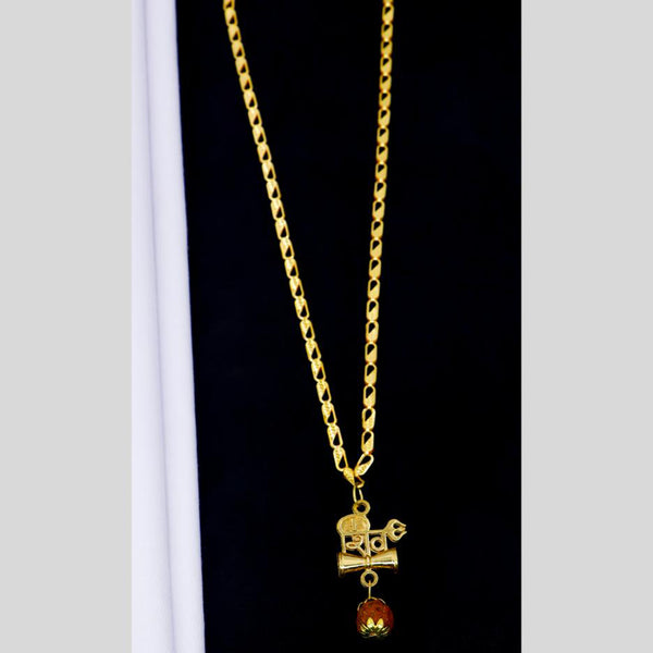 Mahavir Dye Gold Plated Om And Rudraksha Chain