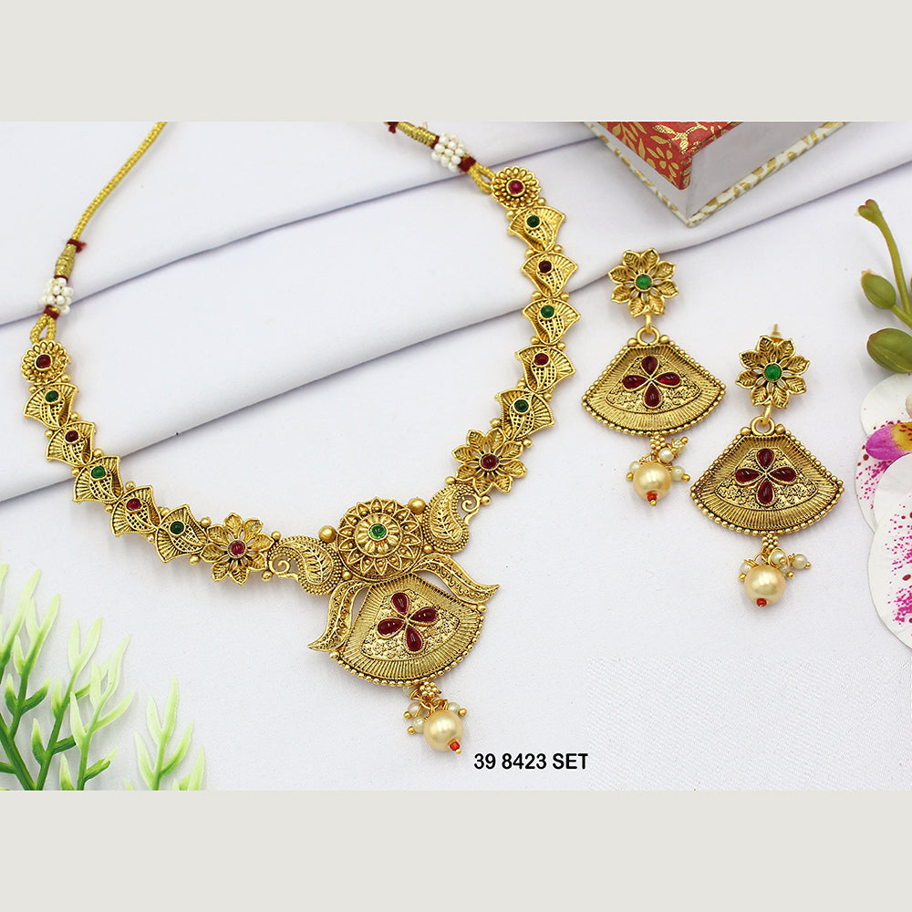 Mahavir Gold Plated Pota Stone Necklace Set