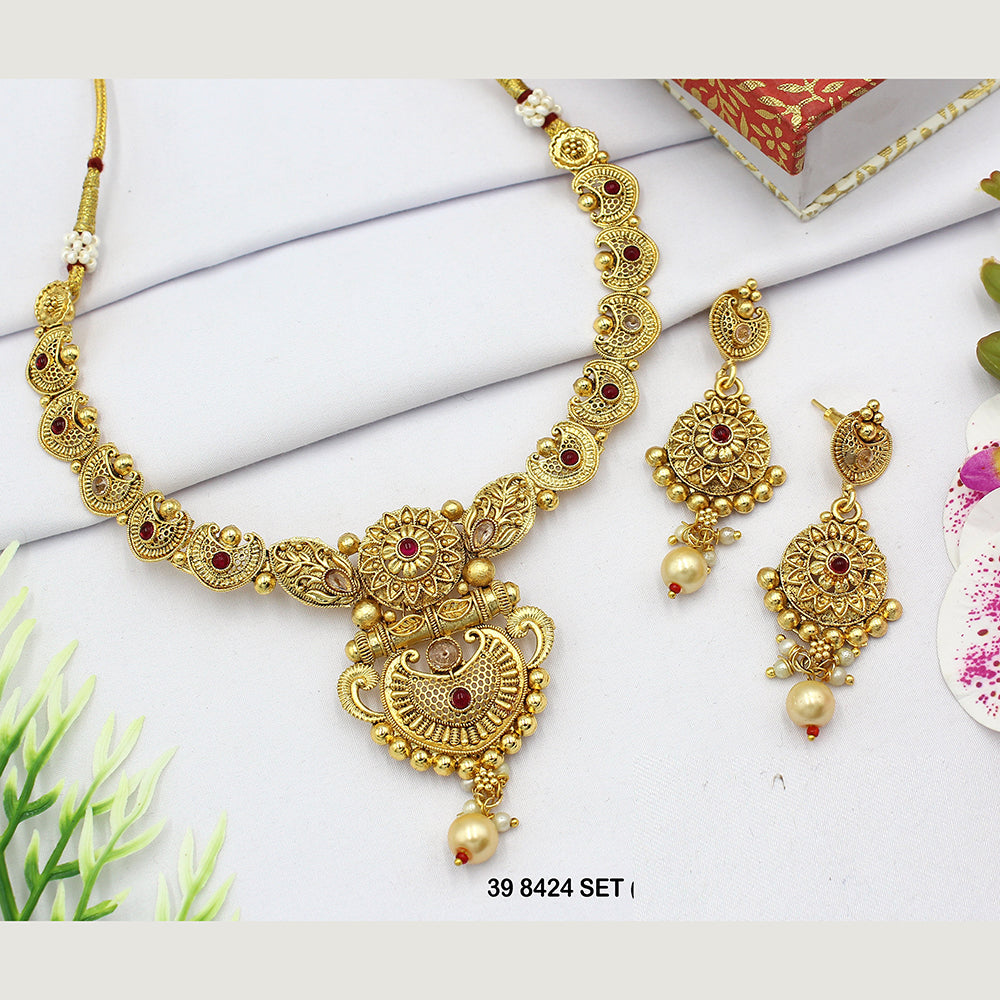 Mahavir Gold Plated Pota Stone Necklace Set