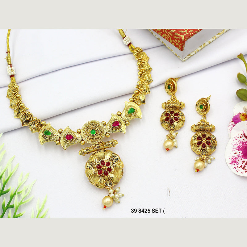 Mahavir Gold Plated Pota Stone Necklace Set