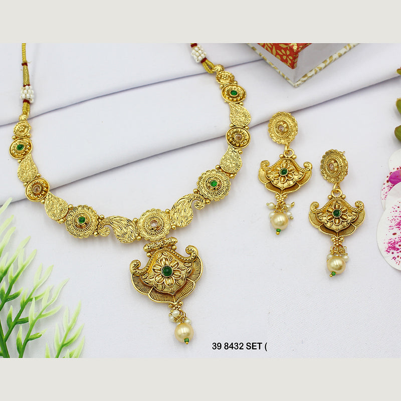 Mahavir Gold Plated Pota Stone Necklace Set