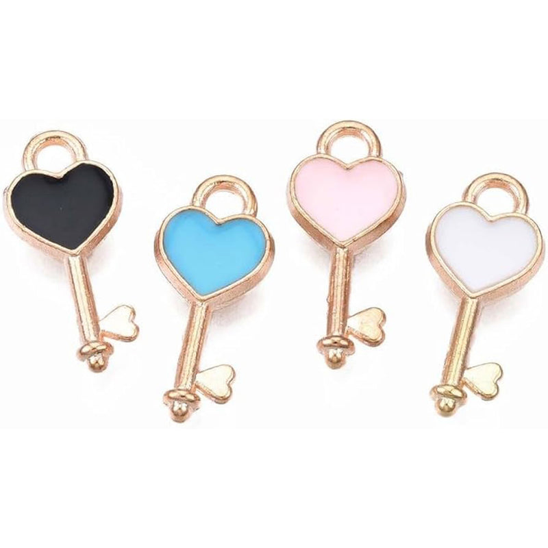 Kriaa Beads Gold Plated Heart Key Shape Enamel Charm / Pendant