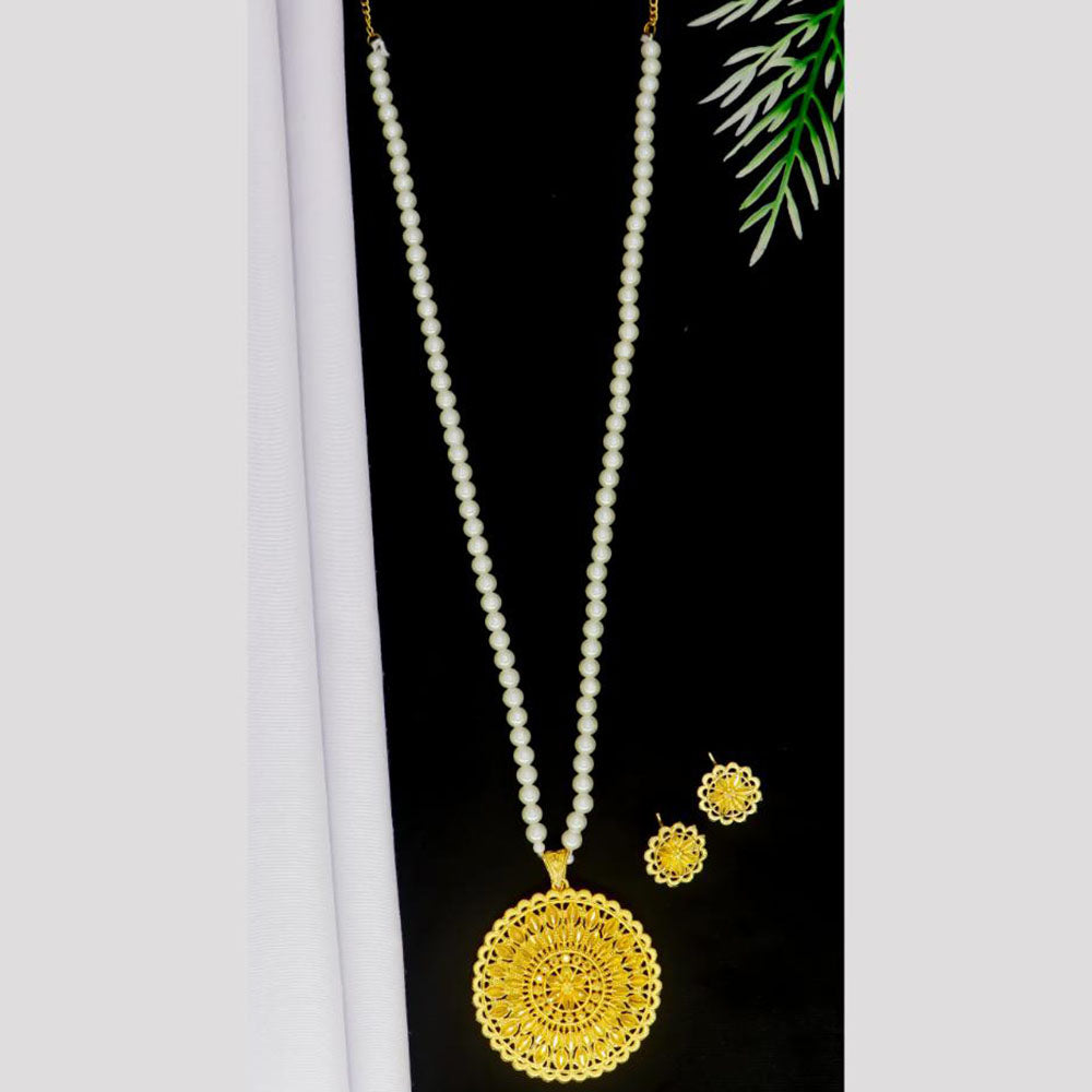 Mahavir Gold Plated Pearls Long Necklace Set