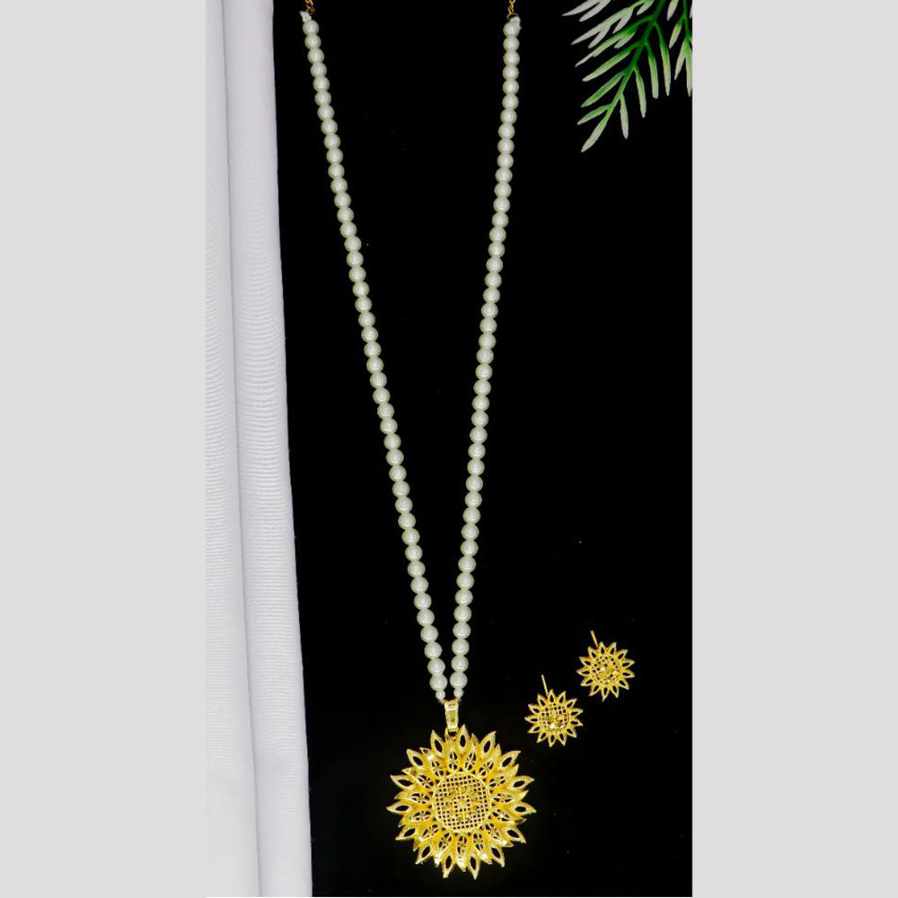 Mahavir Gold Plated Pearls Long Necklace Set