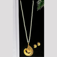 Mahavir Gold Plated Pearls Long Necklace Set