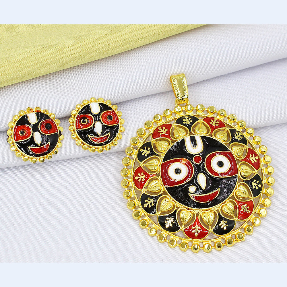 Mahavir Dye Gold Plated Pendant Set