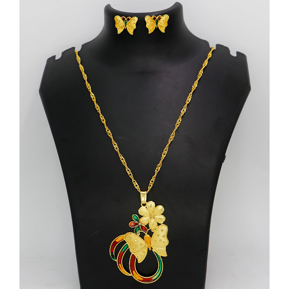 Mahavir Gold Meenakari Chain Pendant Set (Pack of 12)