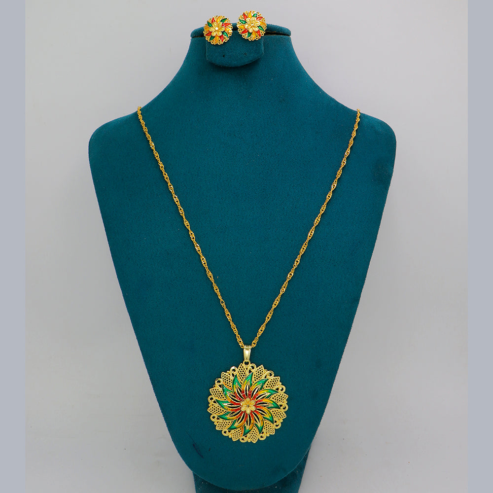 Mahavir Dye Gold Plated Meenakari Designer Chain Pendant Set (Pack of 6)