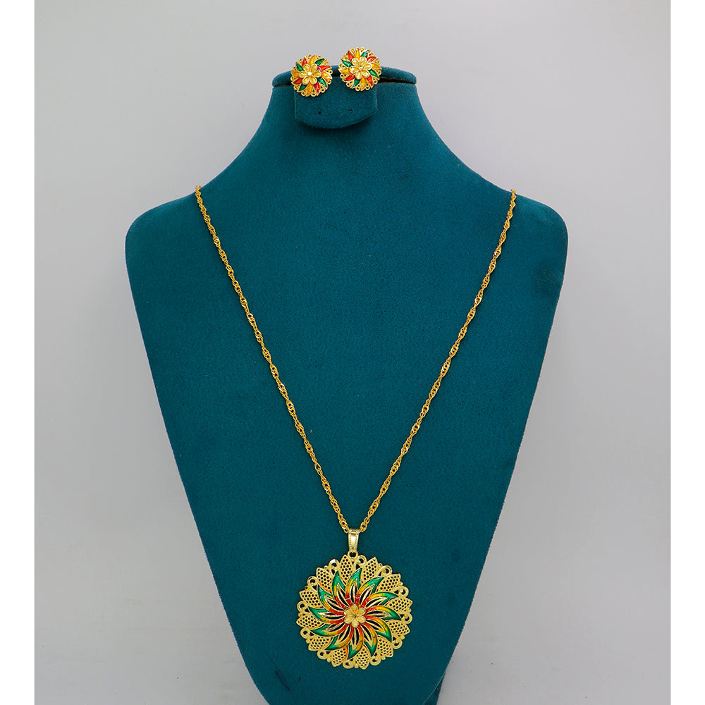 Mahavir Gold Meenakari Chain Pendant Set (Pack of 12)