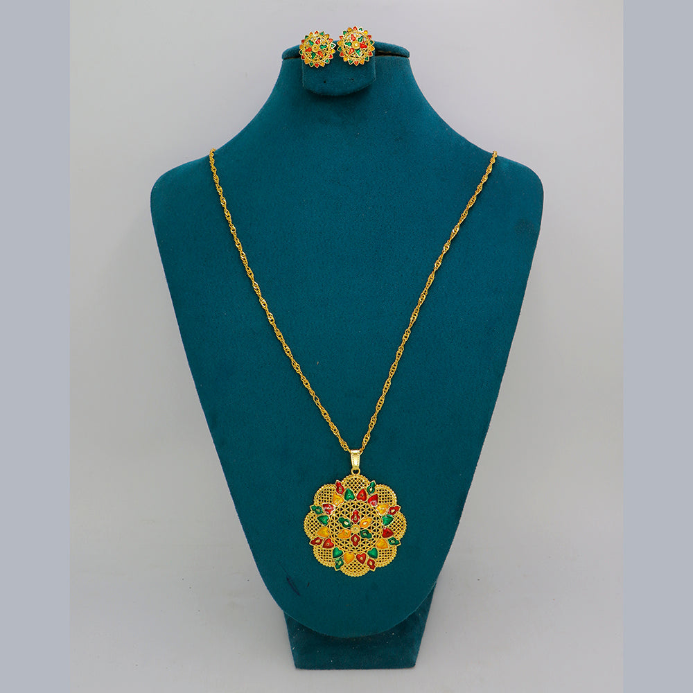 Mahavir Gold Meenakari Chain Pendant Set (Pack of 12)