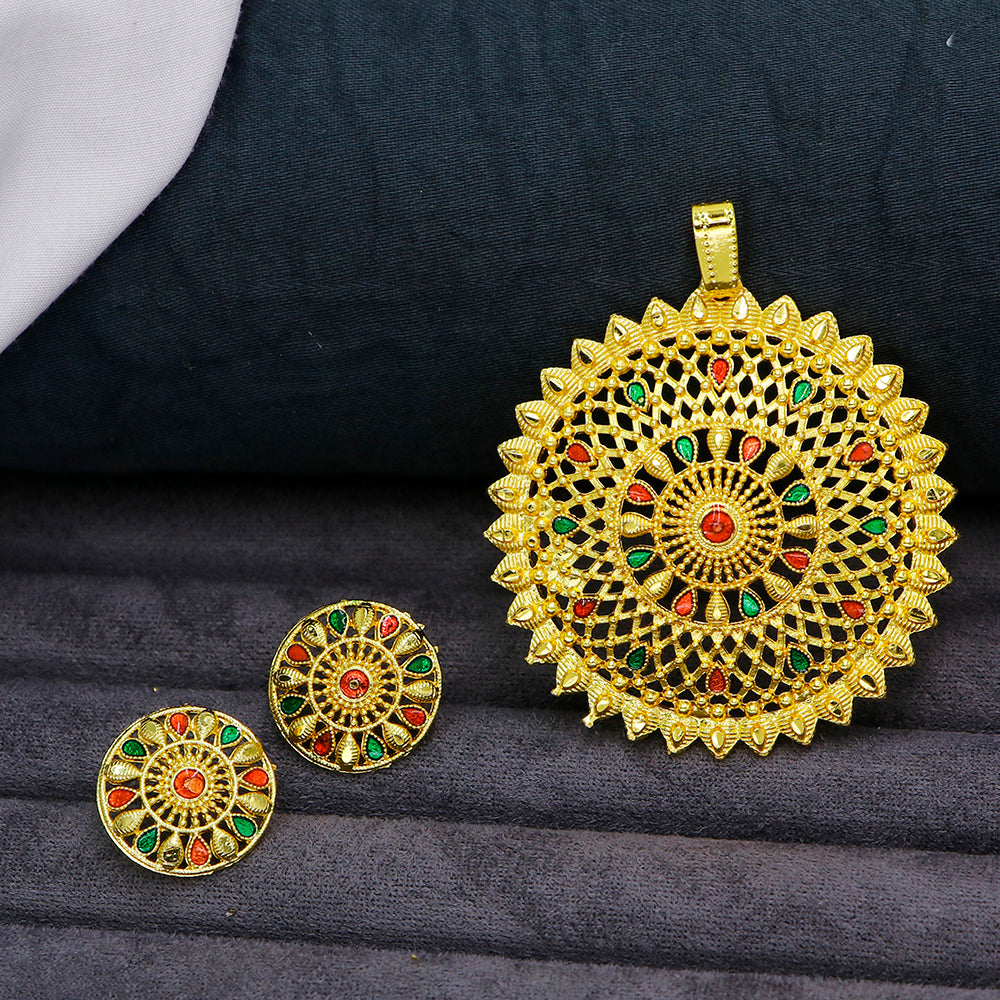 Mahavir Gold Plated Meenakari Pendant Set (Pack of 6)