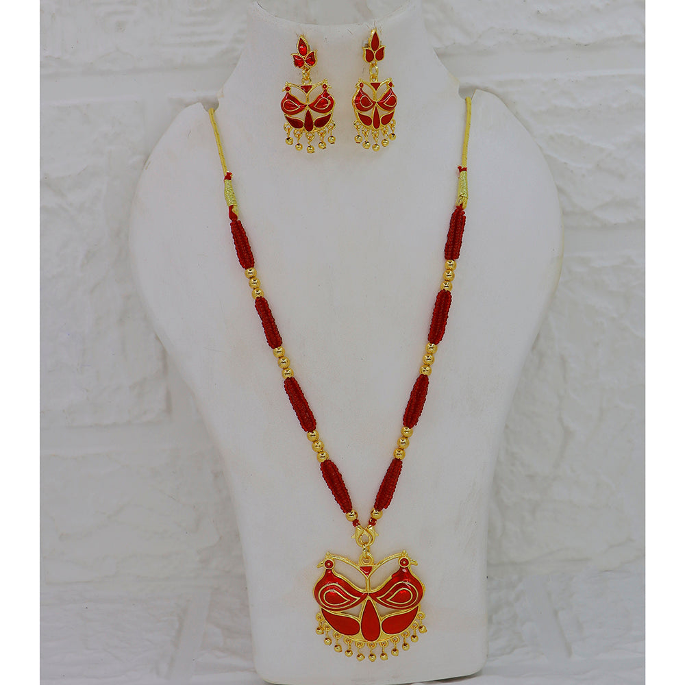Mahavir Dye Meenakari And Pearl Chain Pendant Set
