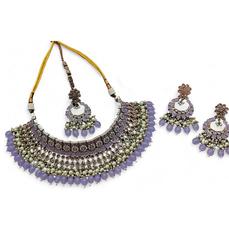 Gehana Mahal Gold Plated Crystal Stone Pearl And Beads Necklace Set