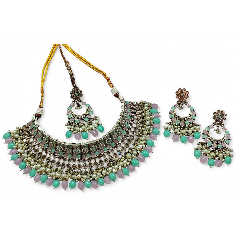 Gehana Mahal Gold Plated Crystal Stone Pearl And Beads Necklace Set