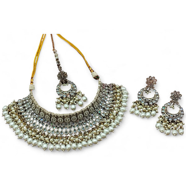 Gehana Mahal Gold Plated Crystal Stone Pearl And Beads Necklace Set