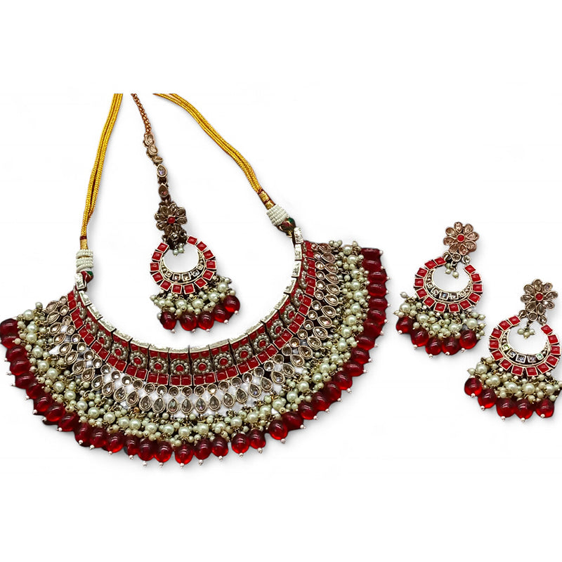 Gehana Mahal Gold Plated Crystal Stone Pearl And Beads Necklace Set