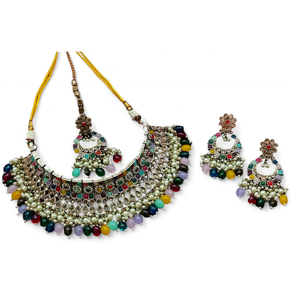 Gehana Mahal Gold Plated Crystal Stone Pearl And Beads Necklace Set