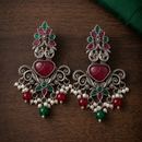 Wearhouse Fashion Oxidised Plated Pota Stone And Pearl Dangler Earrings