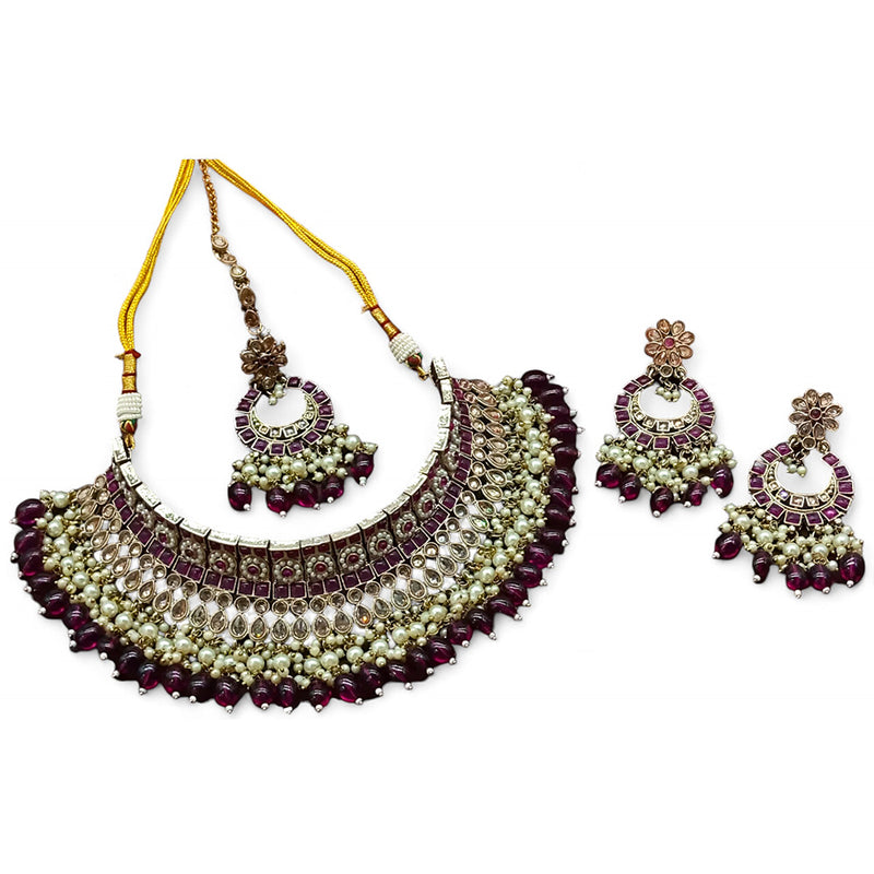 Gehana Mahal Gold Plated Crystal Stone Pearl And Beads Necklace Set