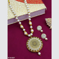 Mahavir Gold Plated Pearls Long Necklace Set