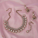 Saloni Fashion Jewellery Glamorous Oval Shape Uncut Kundan Stone Gold Plated Brass Choker Necklace Set With Maang Tikka For Women and Girls