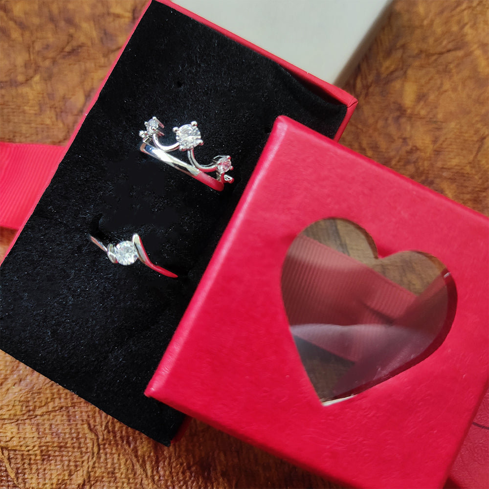 Urthn  Rhodium Plated Solitaire Couple Ring Set ( Assorted ) - 1506917 (Pack Of 6)