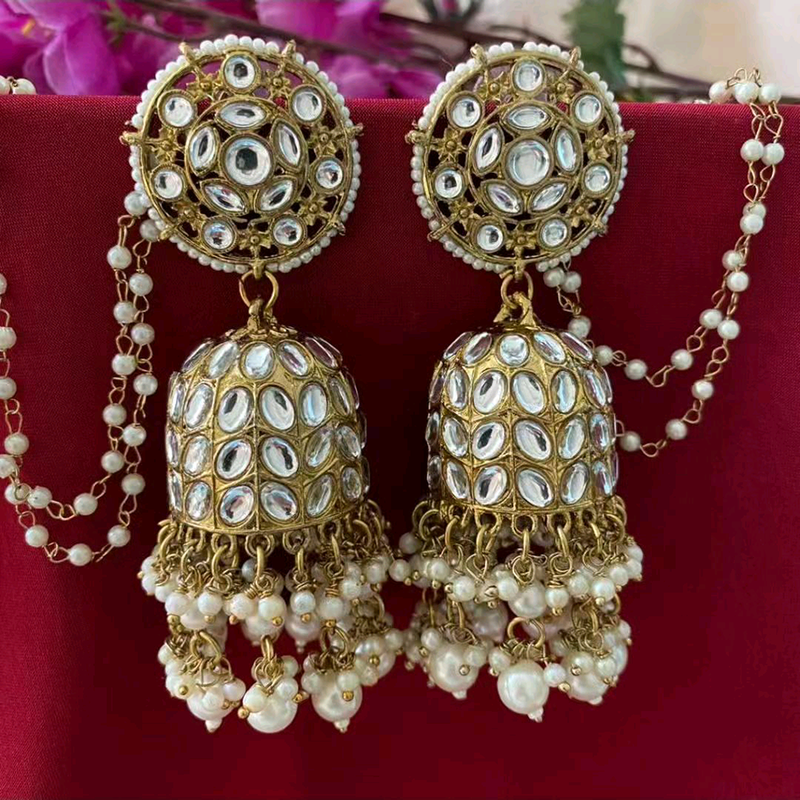 Gehana Mahal Gold Plated Kundan Kanchain Jhumki Earrings