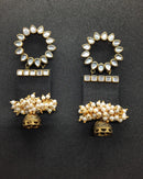 Handmade For Her  Women's Handmade Black Wooden Earring With Kundan And Beads On Fabric