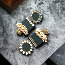 Handmade For Her  Women's Handmade Black Wooden Earring With Kundan And Beads On Fabric