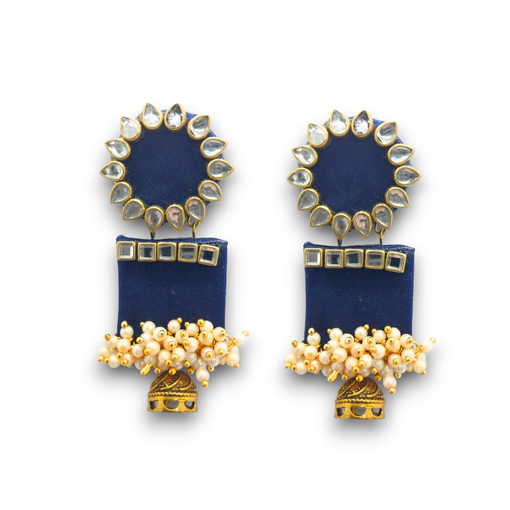 Handmade For Her  Women's Handmade Blue Wooden Earring With Kundan And Beads